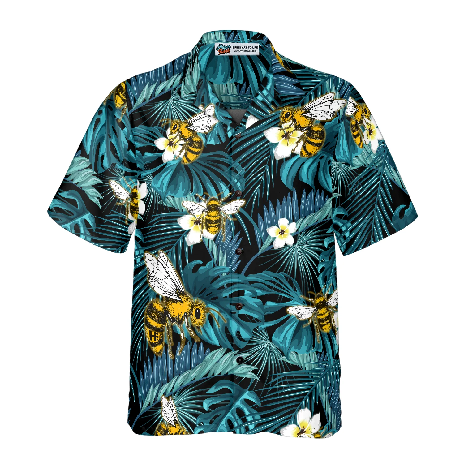 Tropical Blue Leaves  Bees Hawaiian Shirt Aloha Shirt For Men and Women