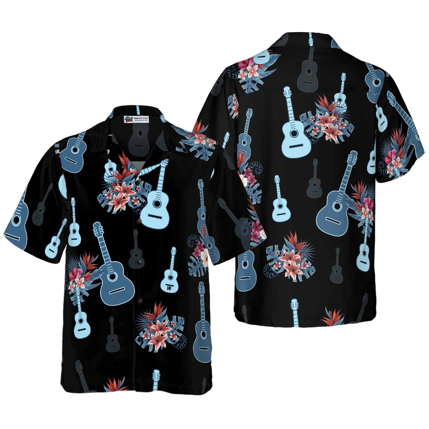 Tropical Guitar  Leaves Hawaiian Shirt Aloha Shirt For Men and Women