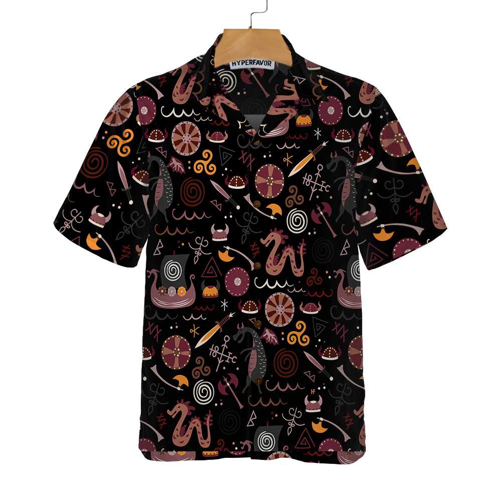 Viking Pattern Hawaiian Shirt Funny Viking Style Shirt Aloha Shirt For Men and Women