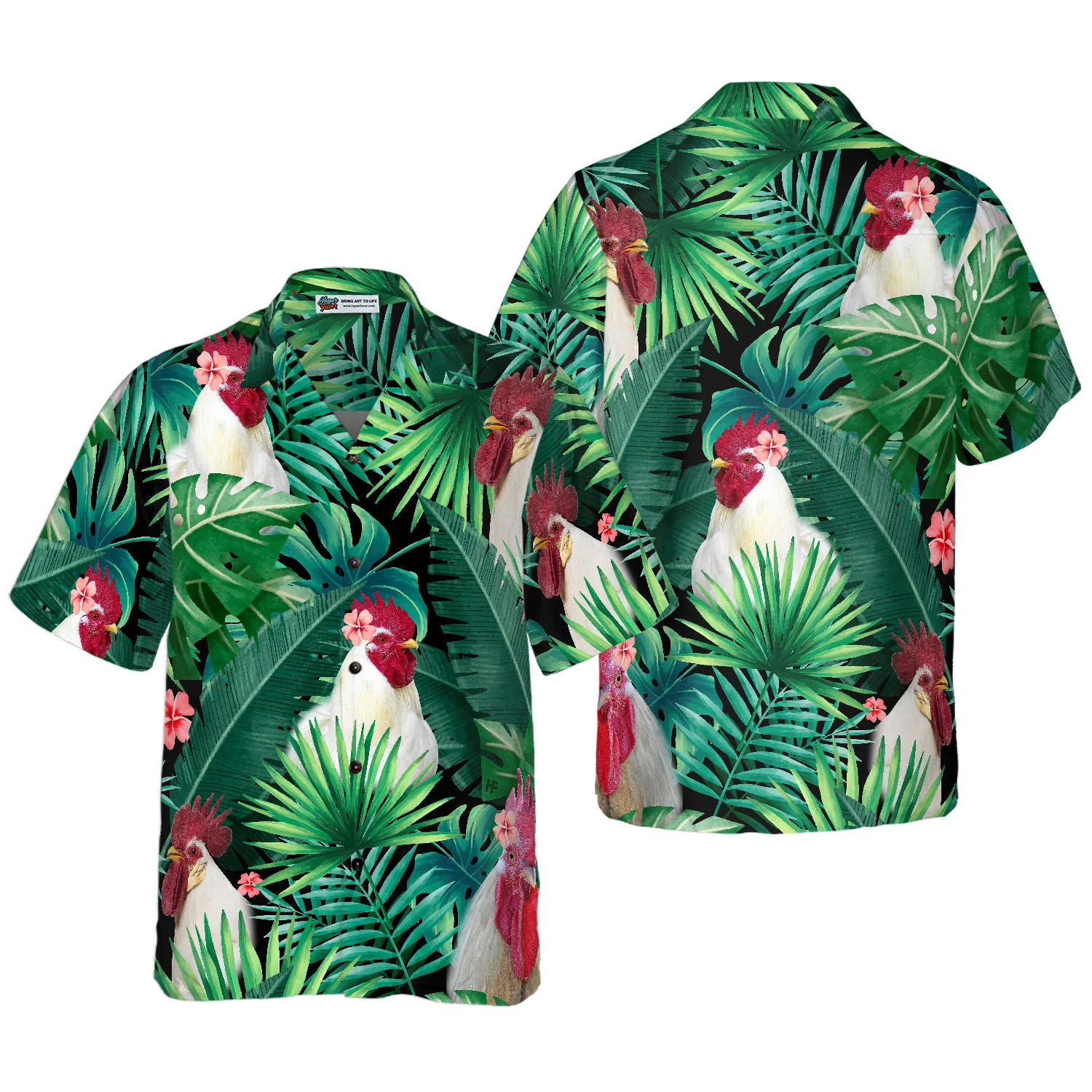 Tropical White Rooster Hawaiian Shirt Aloha Shirt For Men and Women