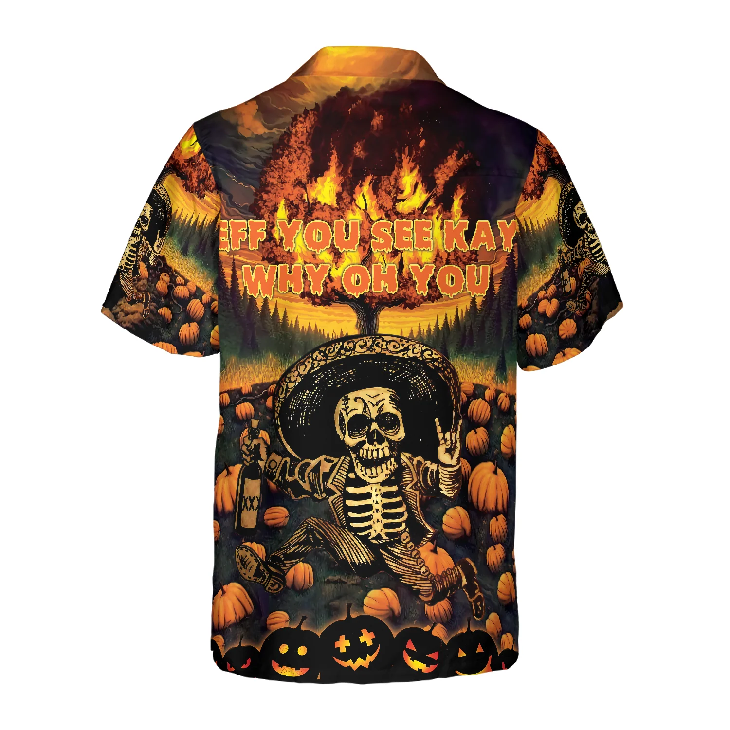 The Burning Pumpkin Sky  Skeleton Halloween Hawaiian Shirt Halloween Shirt Aloha Shirt For Men and Women