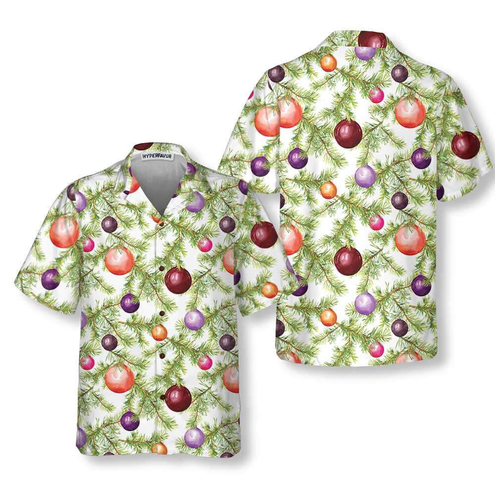 Christmas Baubles And Fir Tree Twigs Hawaiian Shirt Funny Christmas Tree Shirt Best Xmas Gift Idea Aloha Shirt For Men and Women