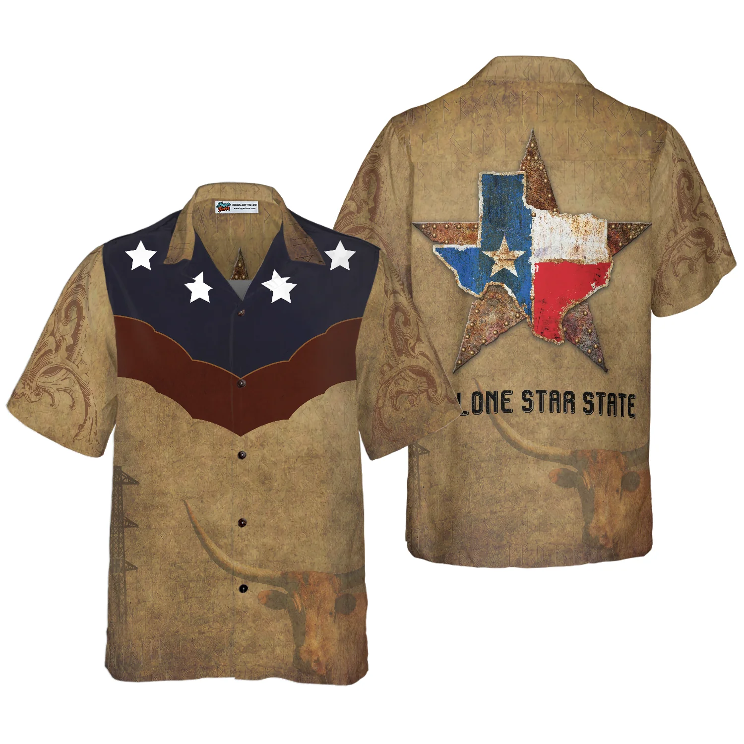 Brown Vintage Floral Damask Pattern Texas Hawaiian Shirt The Lone Star State Texas Home Shirt Proud Texas Flag Shirt Aloha Shirt For Men and Women