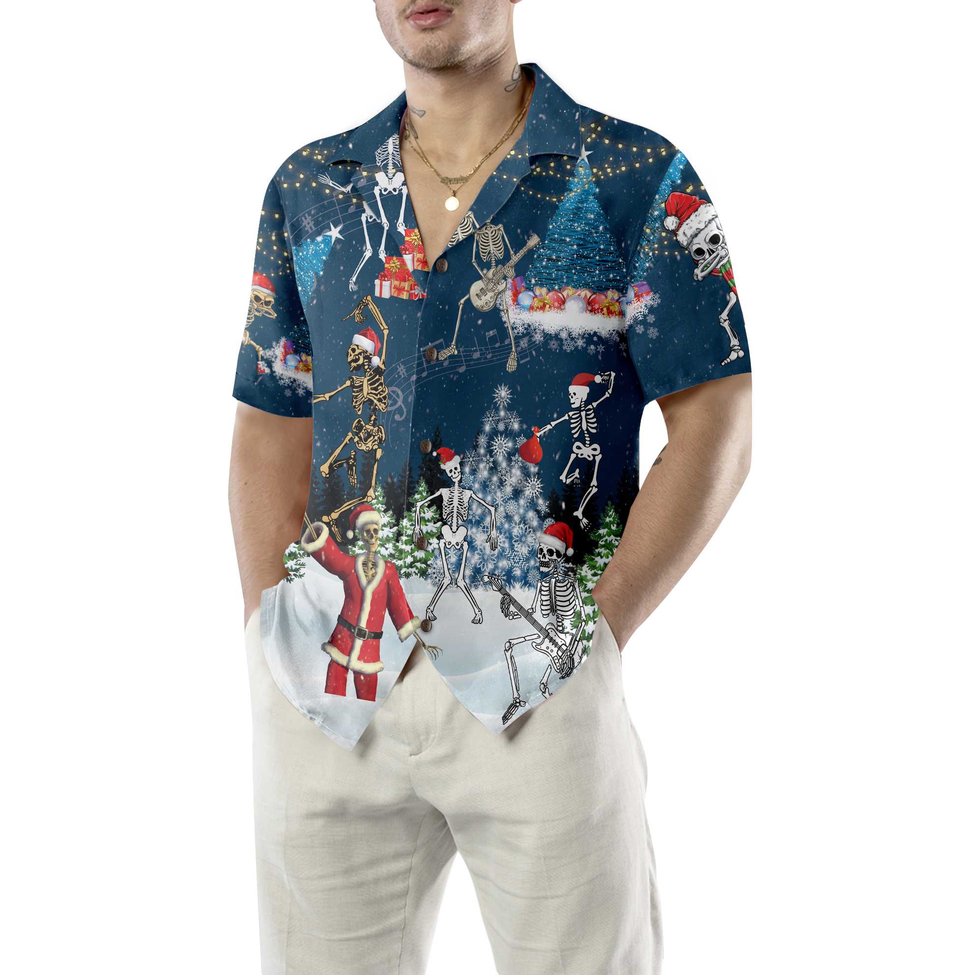 X-Ray Christmas Dancing Skeletons Hawaiian Shirt Funny Christmas Shirt Gift For Christmas Aloha Shirt For Men and Women