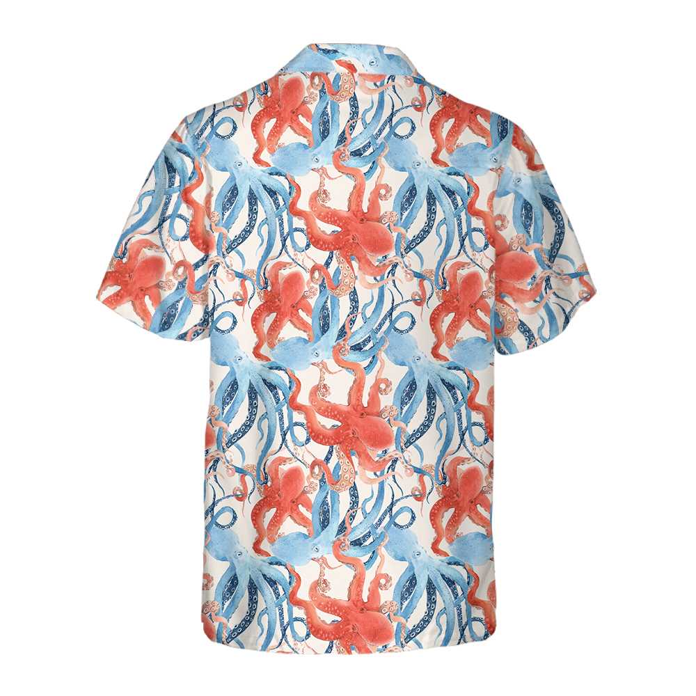 Beautiful Watercolor Octopus Seamless Pattern Hawaiian Shirt Funny Octopus Shirt  Women Aloha Shirt For Men and Women