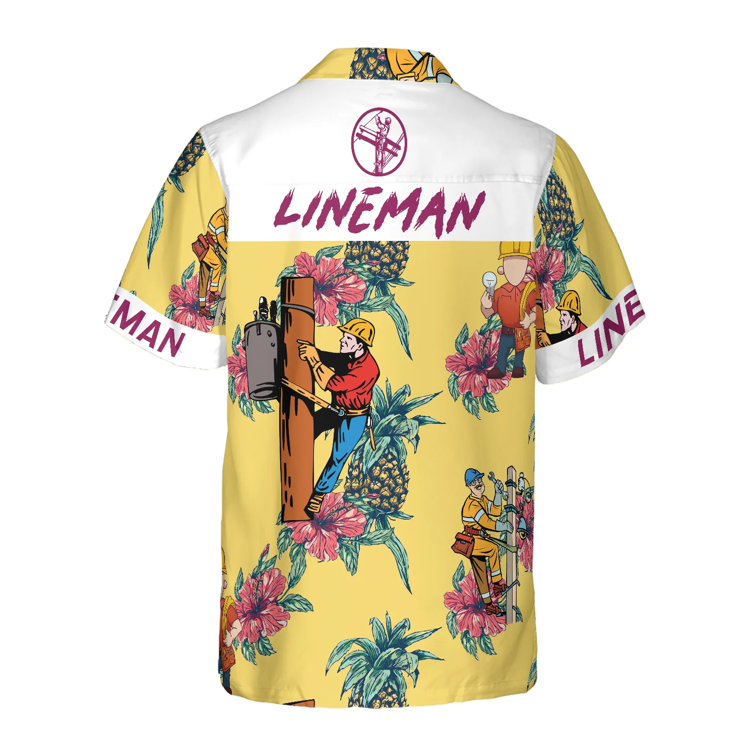 Lineman Pineapple Seamless Pattern Hawaiian Shirt Aloha Shirt For Men and Women