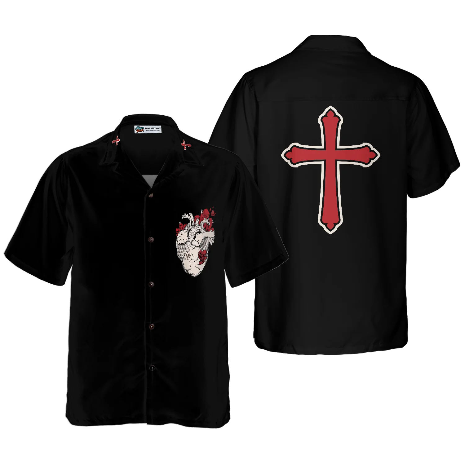 Cross With Styled Heart Goth Hawaiian Shirt Aloha Shirt For Men and Women