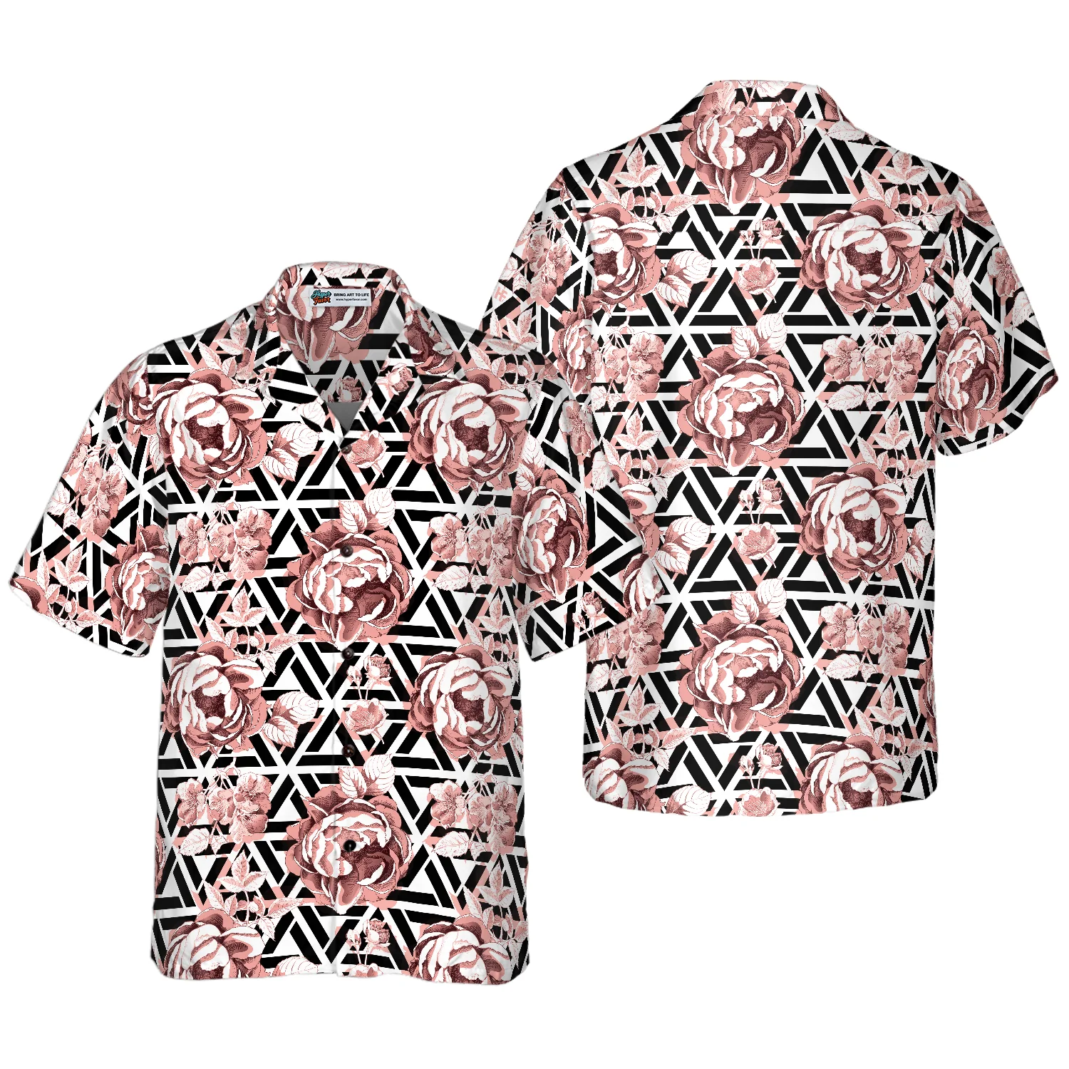 Rose Gold Flowers Hawaiian Shirt Aloha Shirt For Men and Women