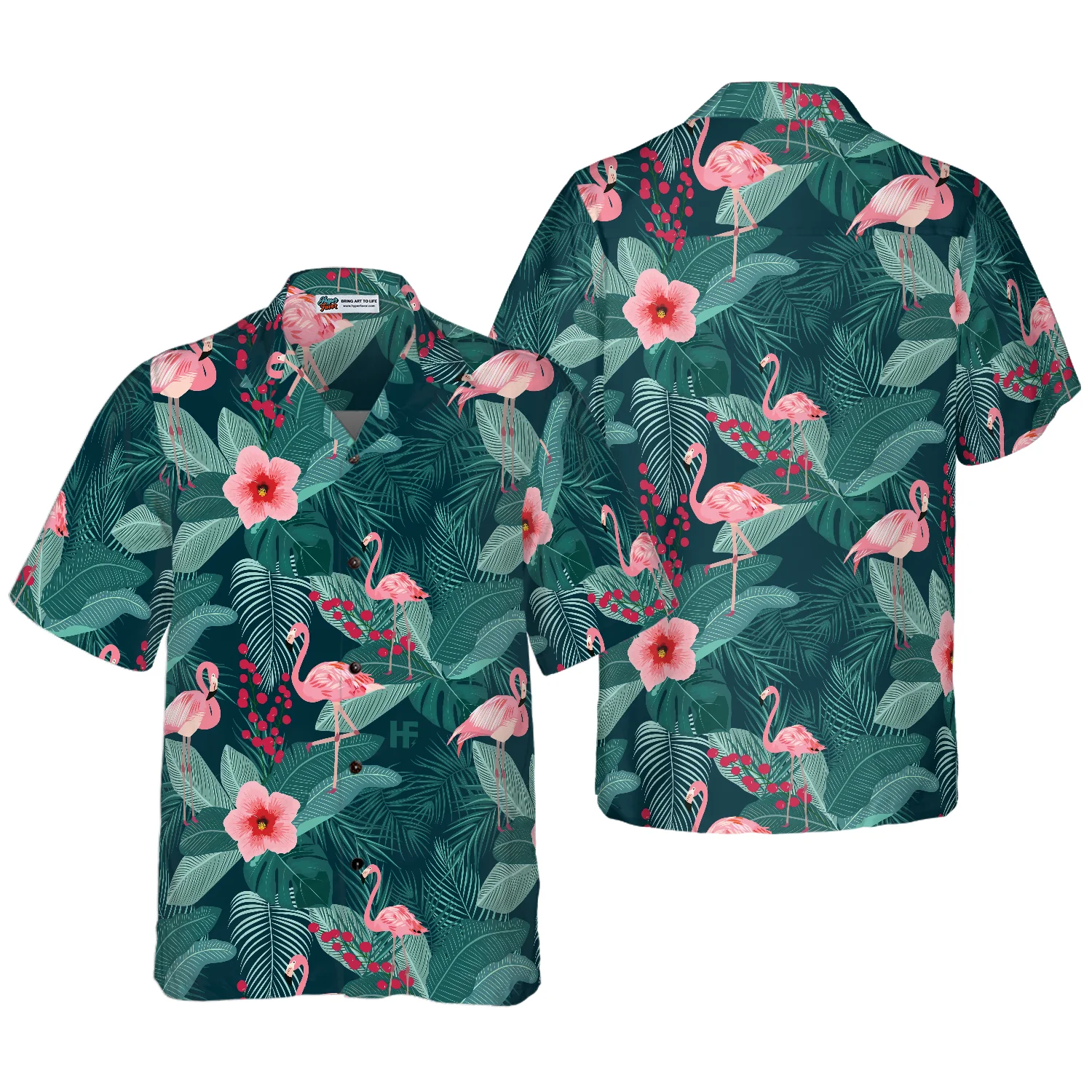 Flamingo Tropical Leaves Palm Hawaiian Shirt Aloha Shirt For Men and Women