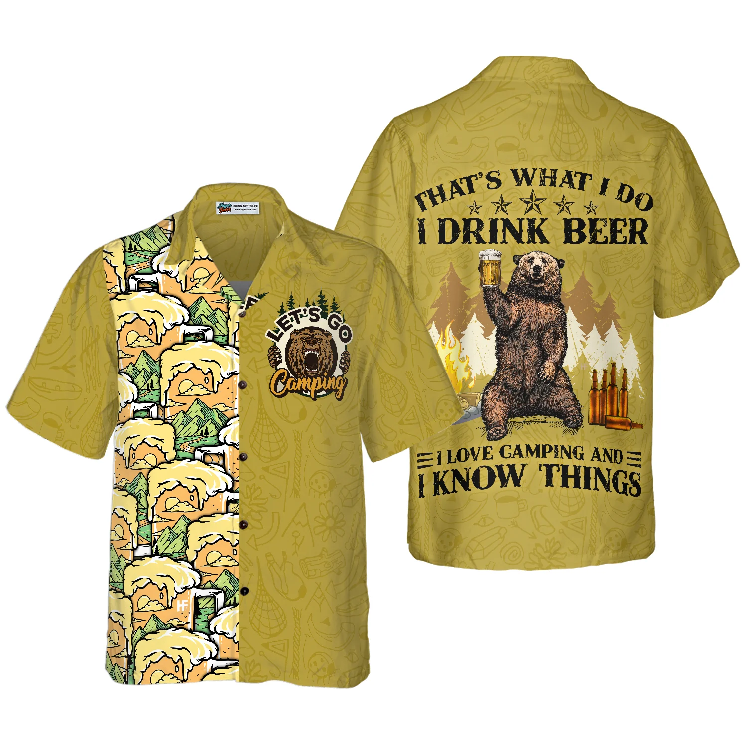 Camping Bear Drink Beer Hawaiian Shirt Aloha Shirt For Men and Women