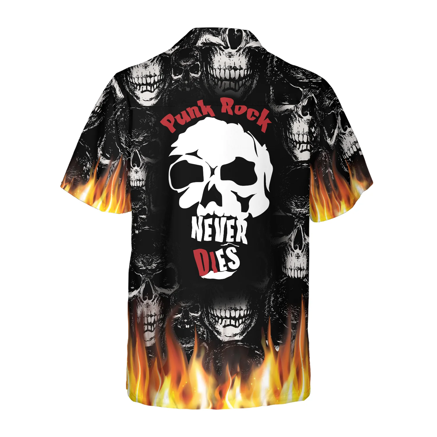 Punk Rock Never Dies Gothic Hawaiian Shirt Flame Electric Guitar Crossbones And Skull Hawaiian Shirt Aloha Shirt For Men and Women