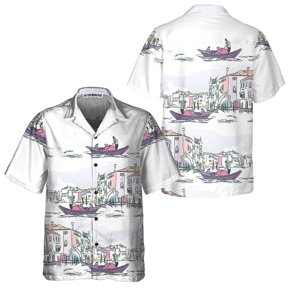 Venice Boat Hawaiian Shirt Short Sleeve Sailboat Shirt Unique Nautical Shirt Aloha Shirt For Men and Women