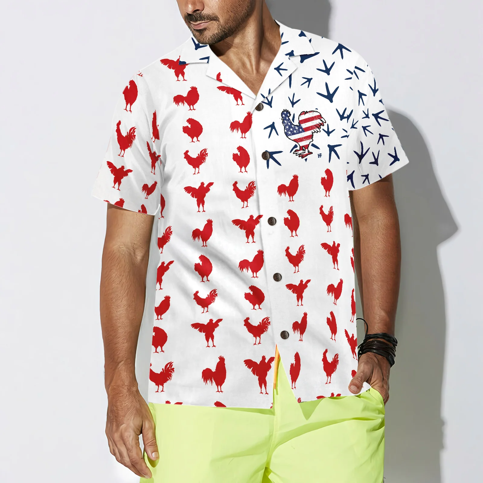 Rooster American Flag Hawaiian Shirt Aloha Shirt For Men and Women