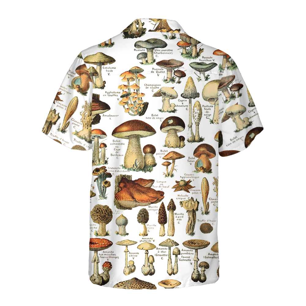 Vintage Fungi Hawaiian Shirt Types Of Mushroom Shirt  Women Gift For Mushroom Lovers Aloha Shirt For Men and Women