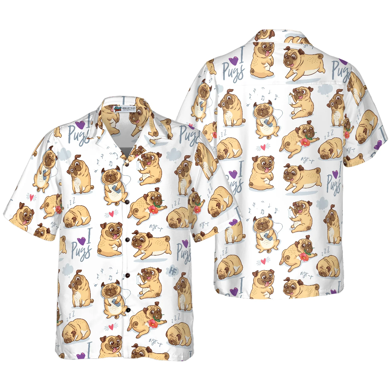 Cute Funny Pugs Shirt Hawaiian Shirt Aloha Shirt For Men and Women