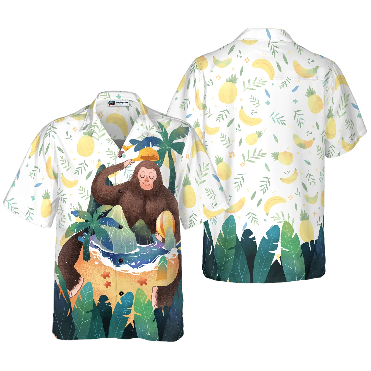 Artistic Bigfoot on the Beach Hawaiian Shirts Sasquatch Shirts Aloha Shirt For Men and Women