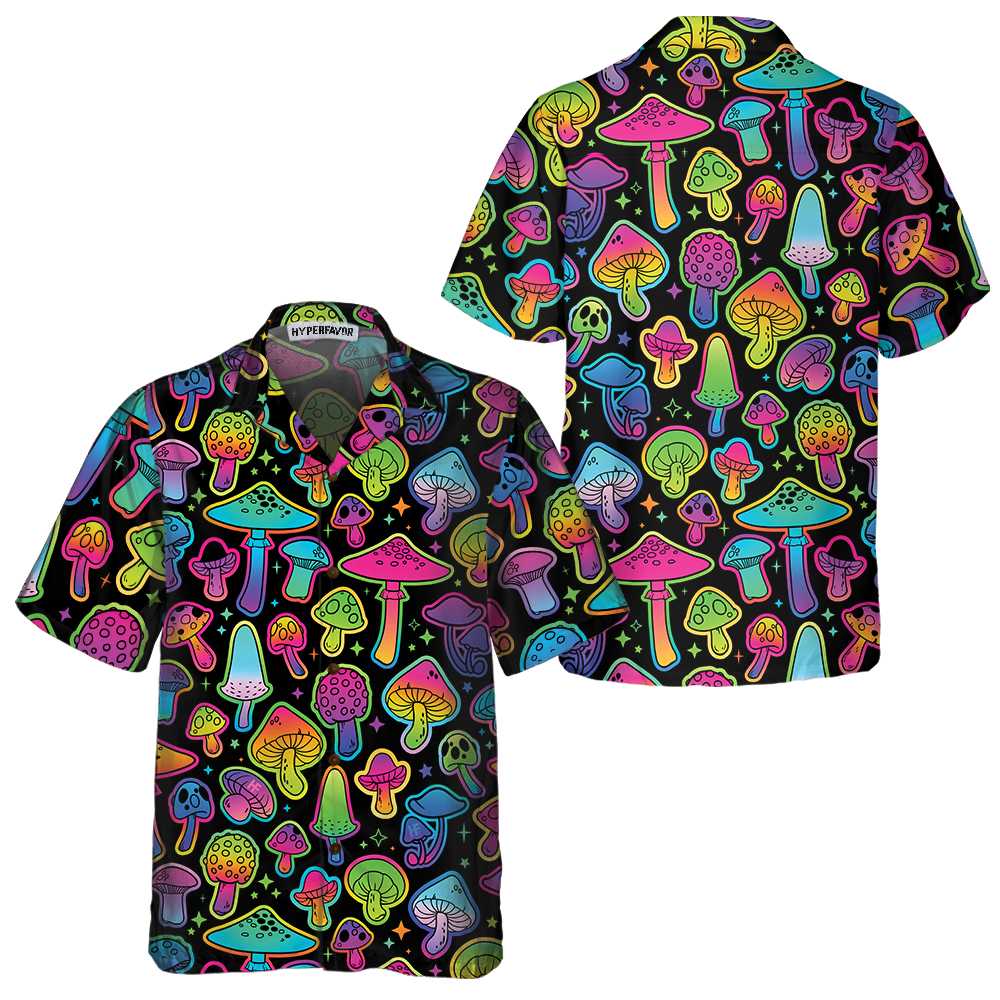 Psychedelic Mushroom Pattern Hawaiian Shirt Printed Trippy Mushroom Shirt  Women Aloha Shirt For Men and Women