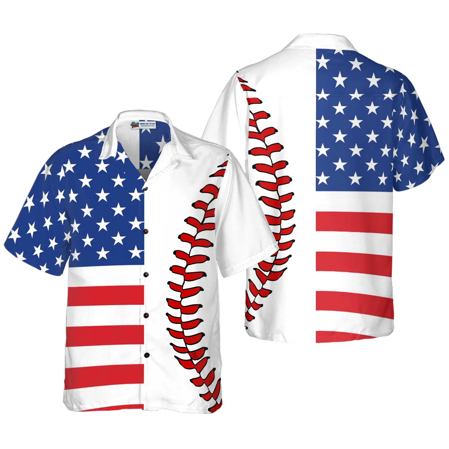 Baseball American Flag Hawaiian Shirt Aloha Shirt For Men and Women