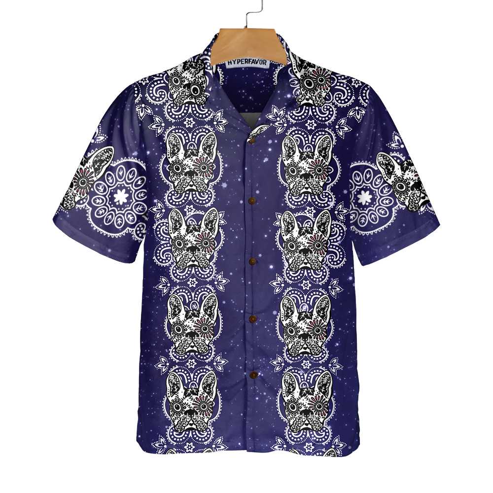 French Bulldog Sugar Skull Hawaiian Shirt Mexican Style Bulldog Shirt Gift For French Bulldog Lovers Aloha Shirt For Men and Women