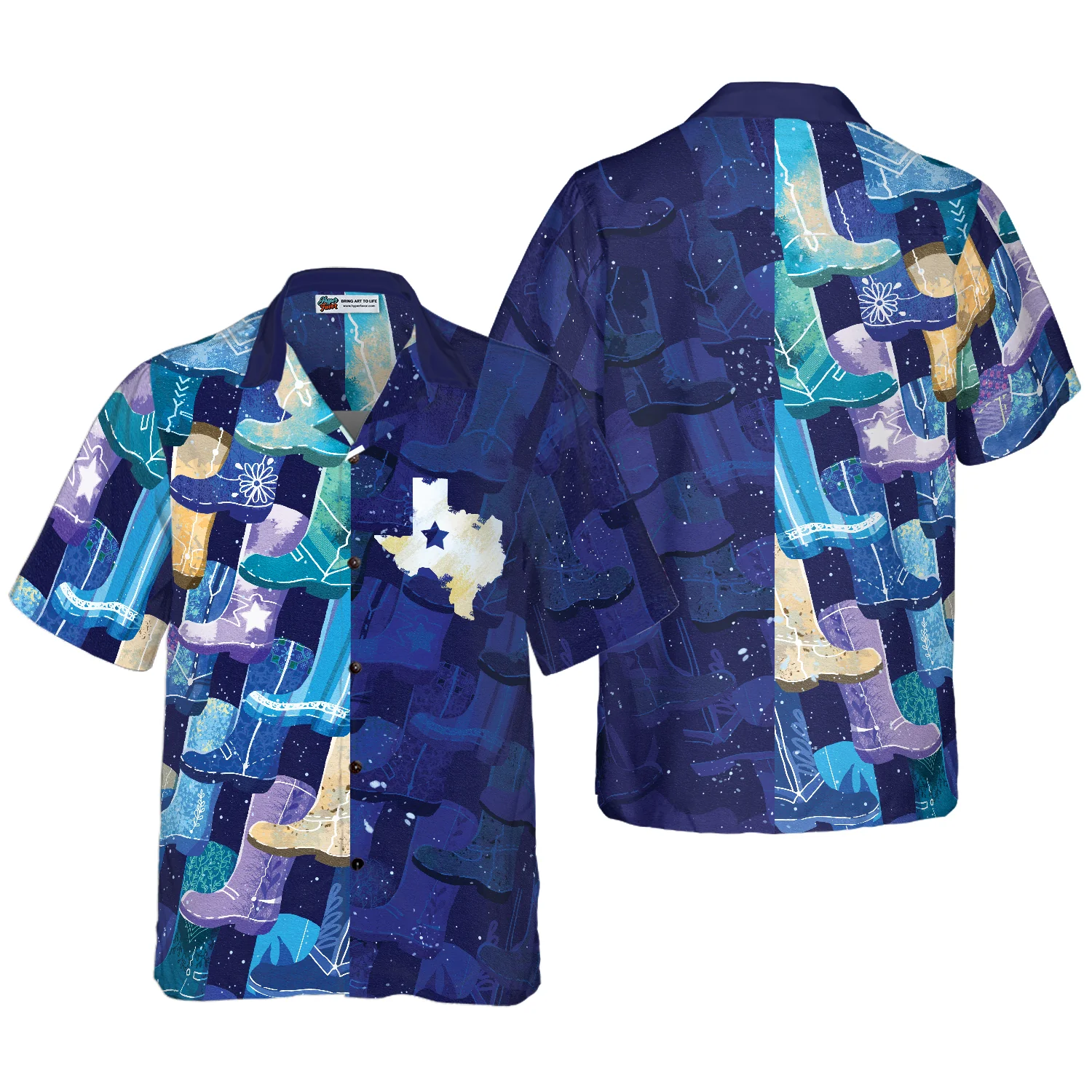 Multicolor Cowboy Boots Texas Hawaiian Shirt Lone Star Flag Hawaiian Shirt Blue Shirt For Texans Aloha Shirt For Men and Women