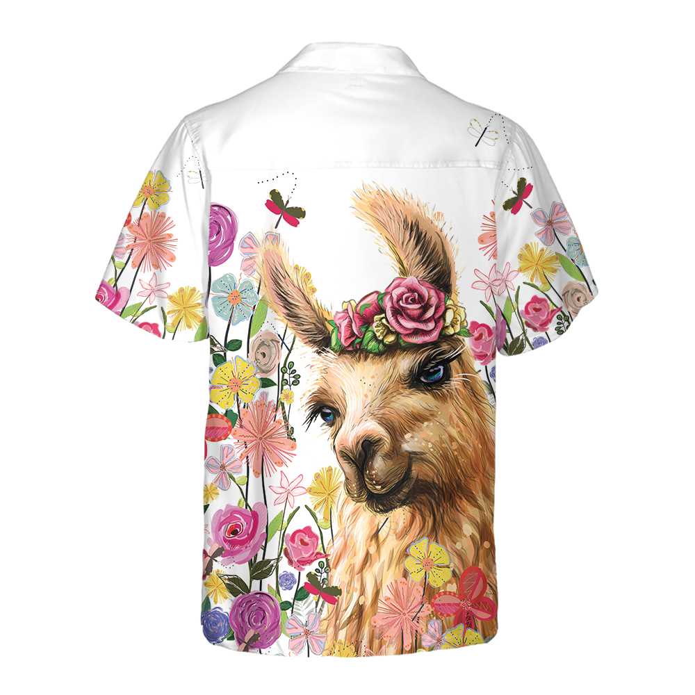 Colorful Flower With Alpaca Hawaiian Shirt Floral Alpaca Shirt Funny Alpaca Print Shirt  Women Aloha Shirt For Men and Women