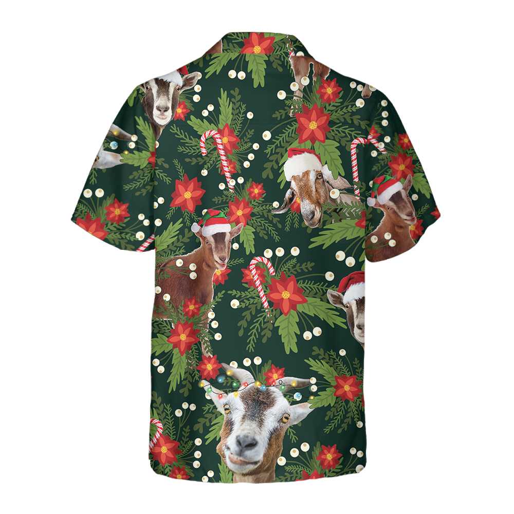 Christmas Goat With Poinsettia Flower Hawaiian Shirt Funny Christmas Goat Shirt Aloha Shirt For Men and Women