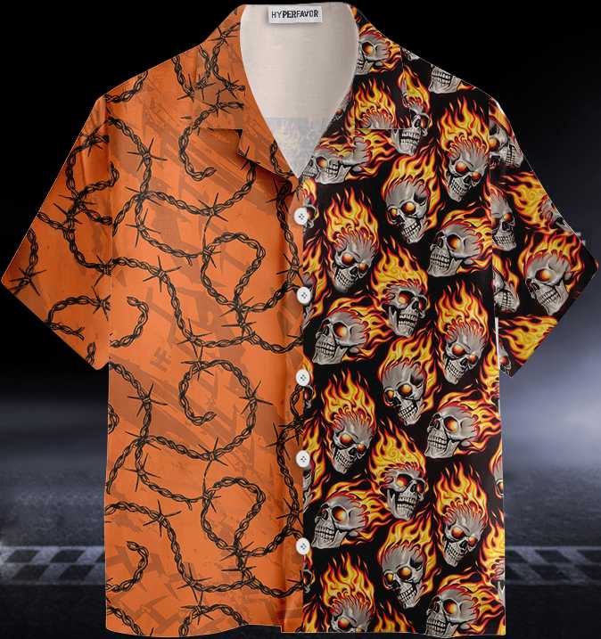 Barbwire Fire Skull Biker Motorcycle Hawaiian Shirt Unique Gift For Bikers Aloha Shirt For Men and Women