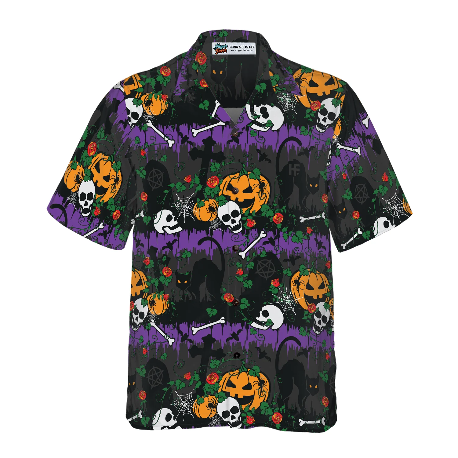 Halloween Pumpkin And Black Cats Hawaiian Shirt Aloha Shirt For Men and Women