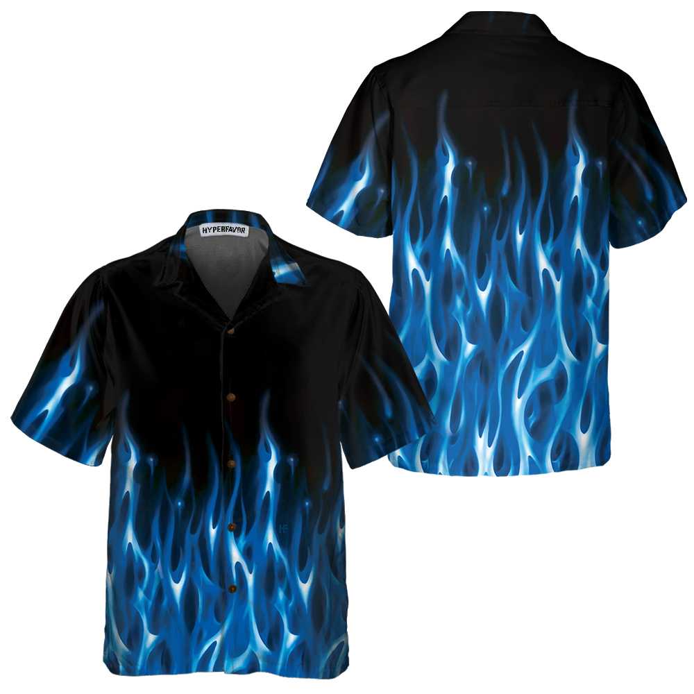 Blue Flame Hawaiian Shirt Short Sleeve Flame Shirt Flame Print Shirt Aloha Shirt For Men and Women