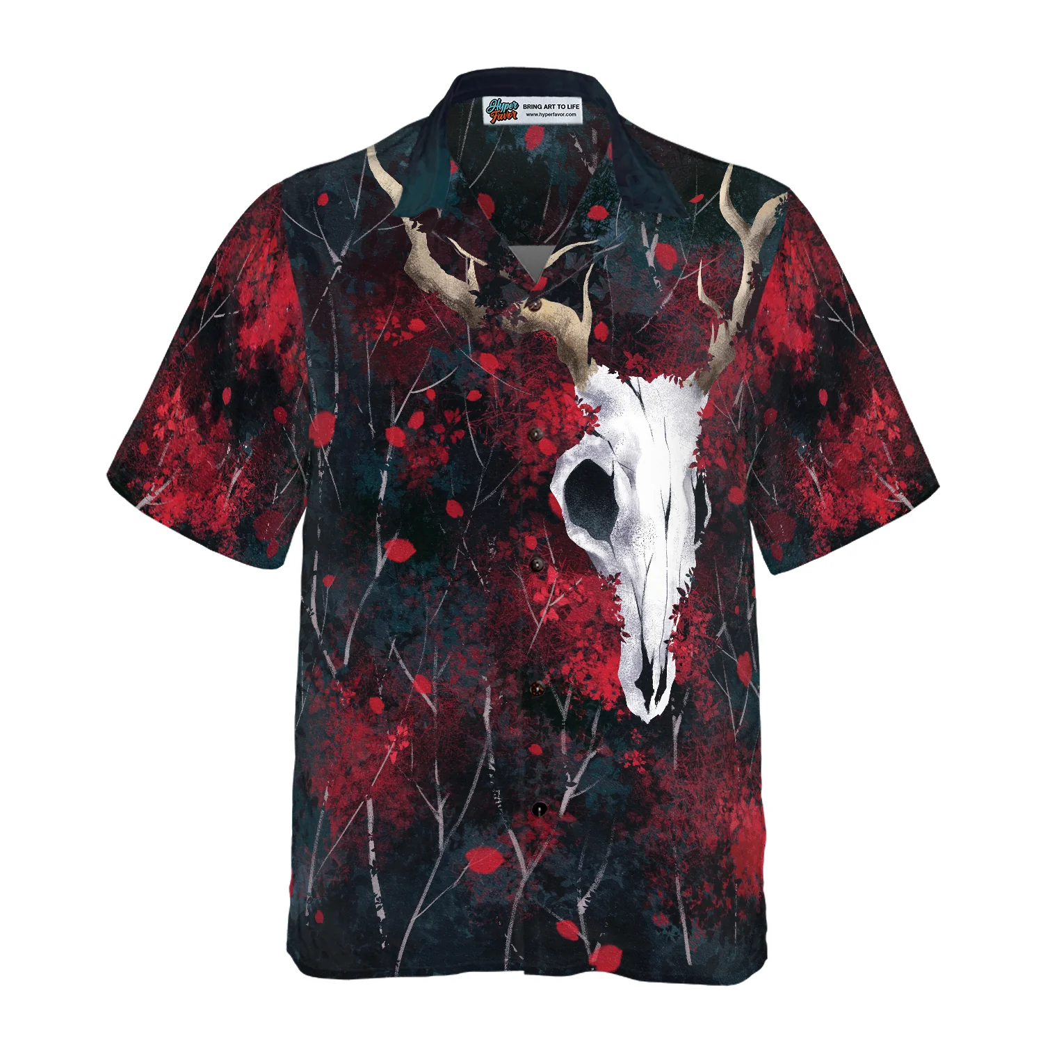 Artistic Gothic Skull Hawaiian Shirt Black and Red Goth Hawaiian Shirt Aloha Shirt For Men and Women