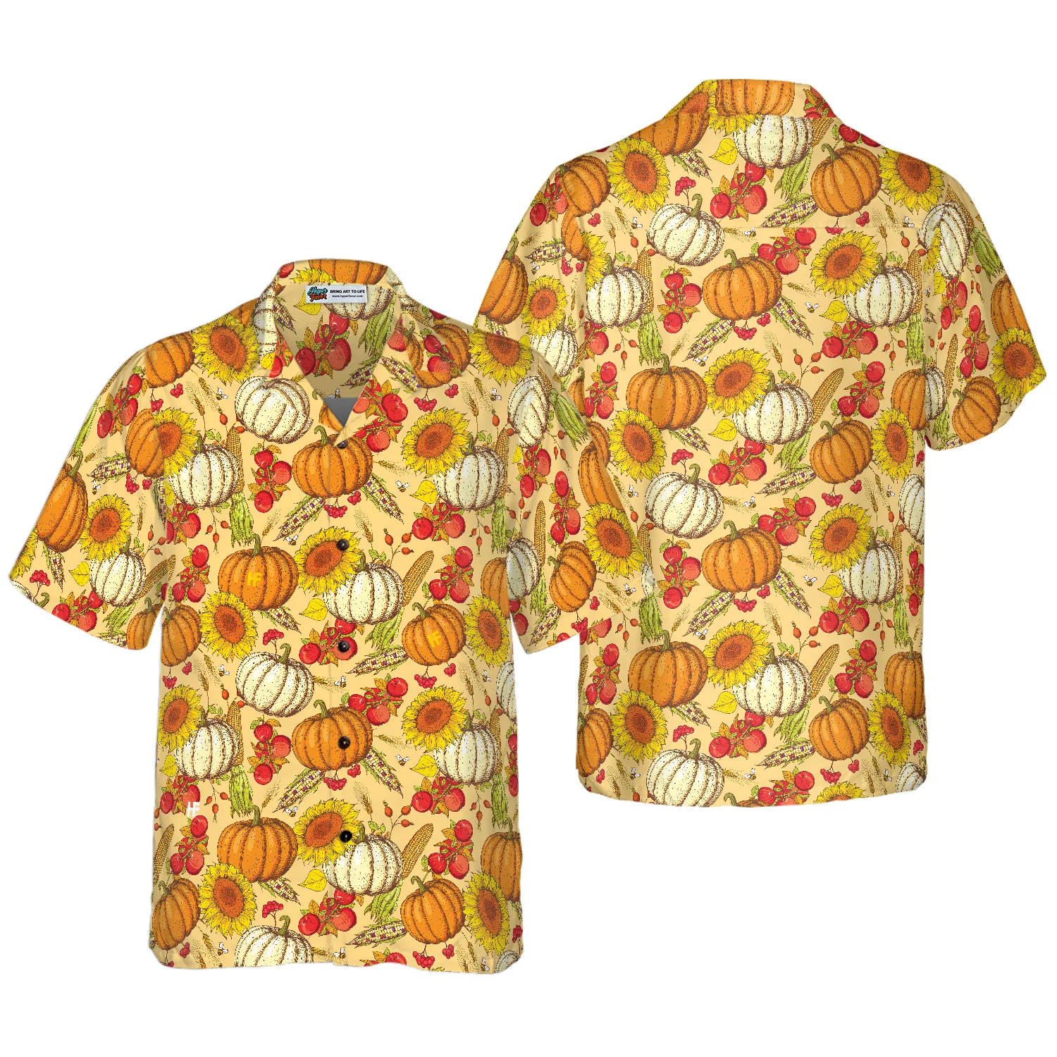 Colorful Hand Drawn Thanksgiving Pattern Hawaiian Shirt Aloha Shirt For Men and Women