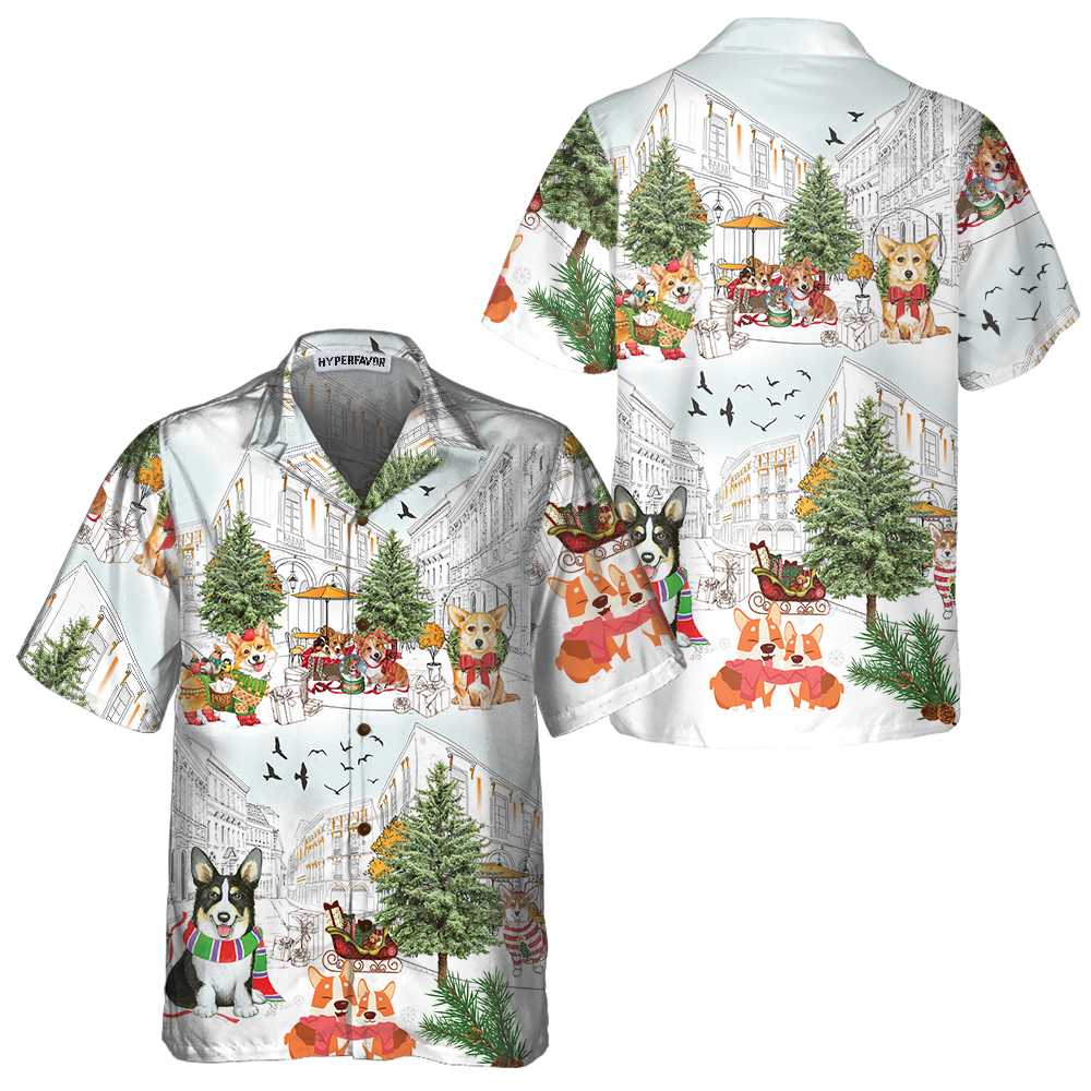 Corgis On Christmas Day Hawaiian Shirt Corgi Dog Christmas Shirt  Women Best Christmas Gift Aloha Shirt For Men and Women