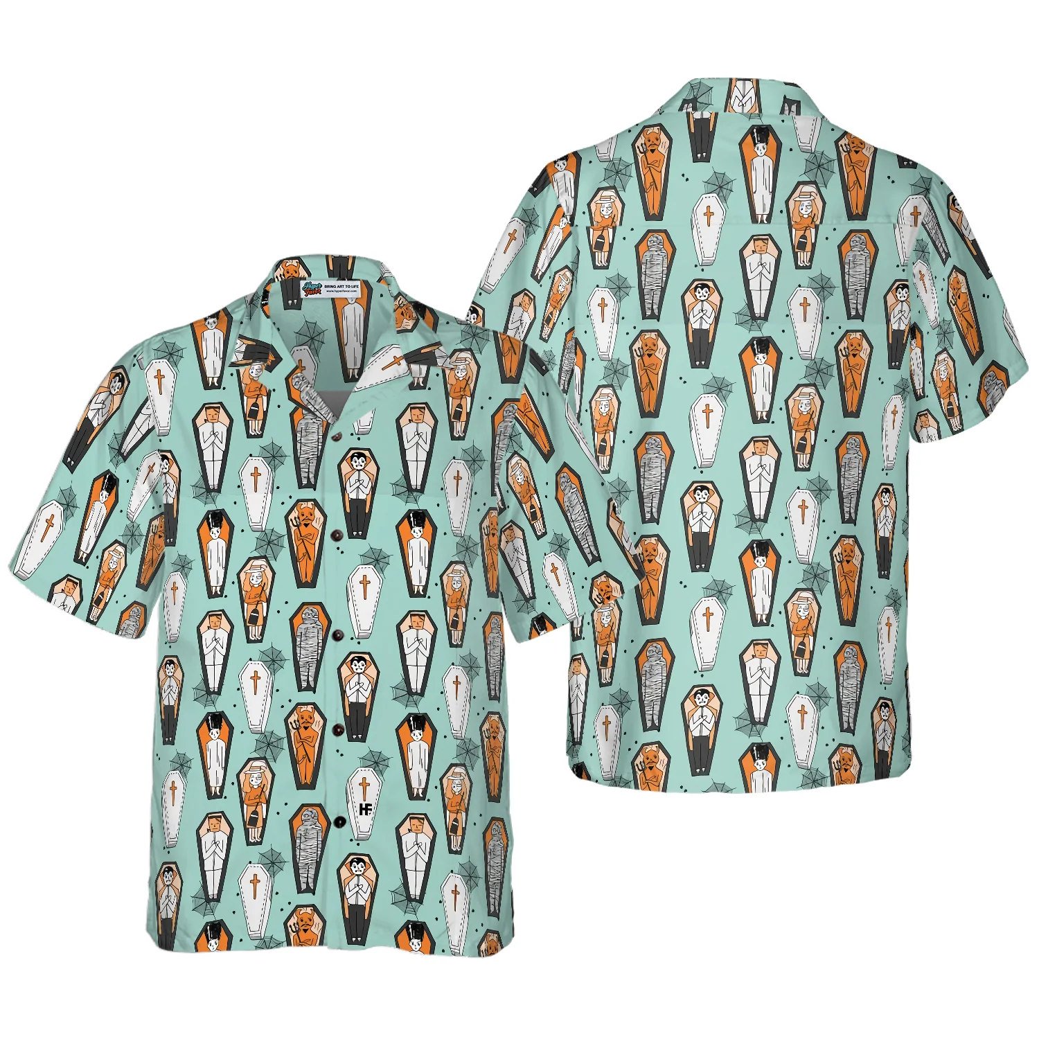 Vampire Coffins Halloween Shirt Arctic Blue Coffin Pattern Hawaiian Shirt Aloha Shirt For Men and Women