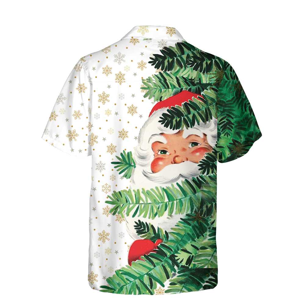 Hi Santa Behind Christmas Tree Christmas Hawaiian Shirt Cute Santa Claus Hawaiian Shirt Aloha Shirt For Men and Women