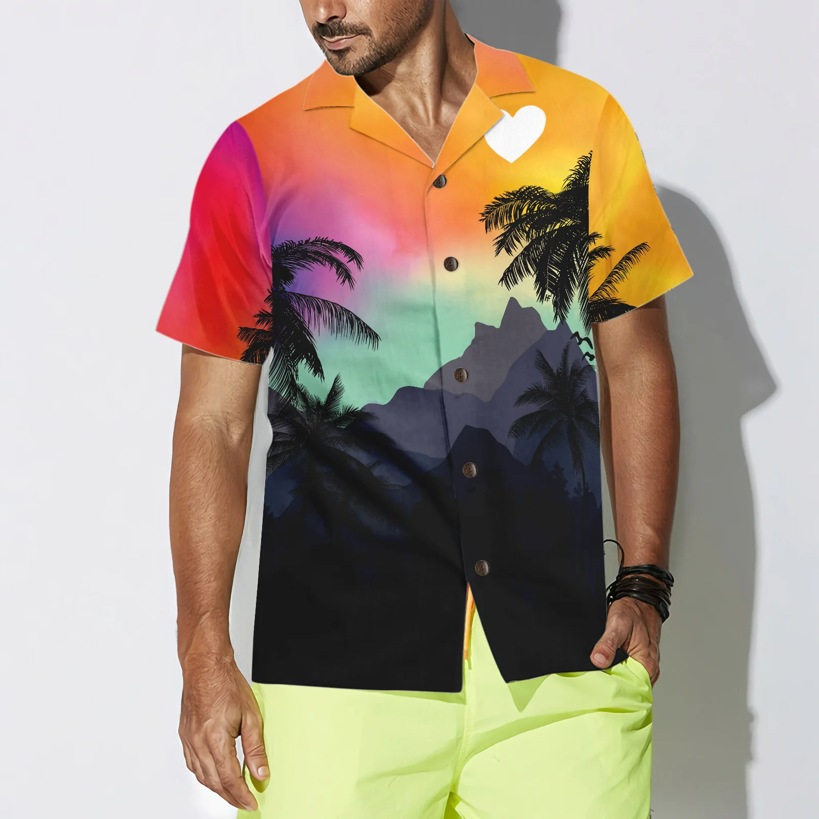 LGBT Sunset With Heart Hawaiian Shirt Aloha Shirt For Men and Women