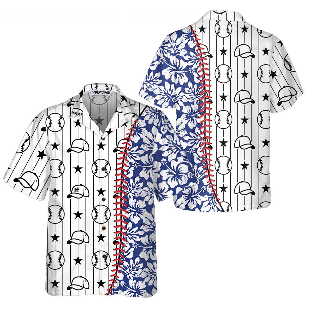 Baseball Tropical Pattern Baseball Hawaiian Shirt Button Up Baseball Shirt  Women Cool Baseball Gift Aloha Shirt For Men and Women