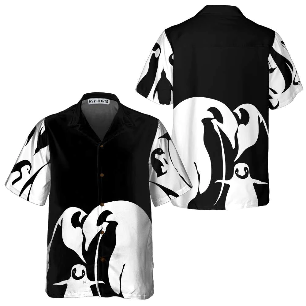 Black And White Penguin Hawaiian Shirt Cool Penguin Shirt Penguin Themed Gift Idea Aloha Shirt For Men and Women