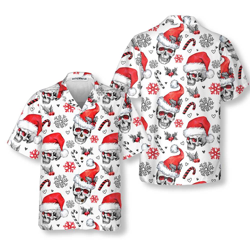 Christmas Skulls With Candy Canes White Version Christmas Hawaiian Shirt Skull Christmas Hawaiian Shirt Aloha Shirt For Men and Women