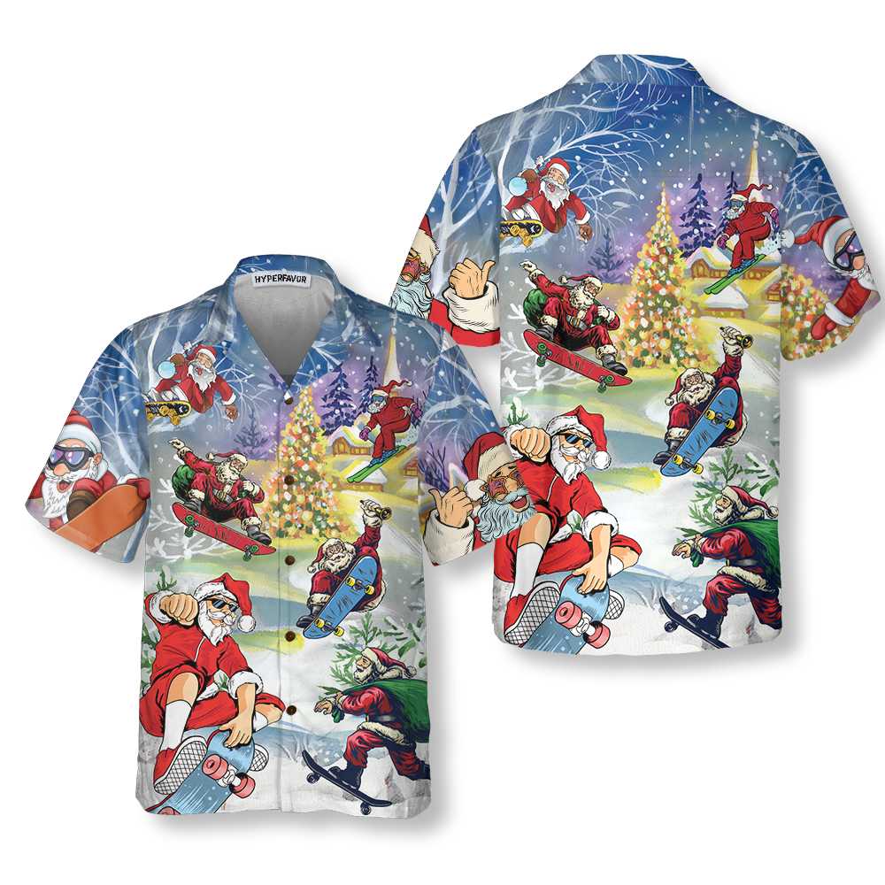 Christmas Come On Skateboard With Santa Hawaiian Shirt Funny Christmas Santa Claus Shirt Gift For Christmas Aloha Shirt For Men and Women