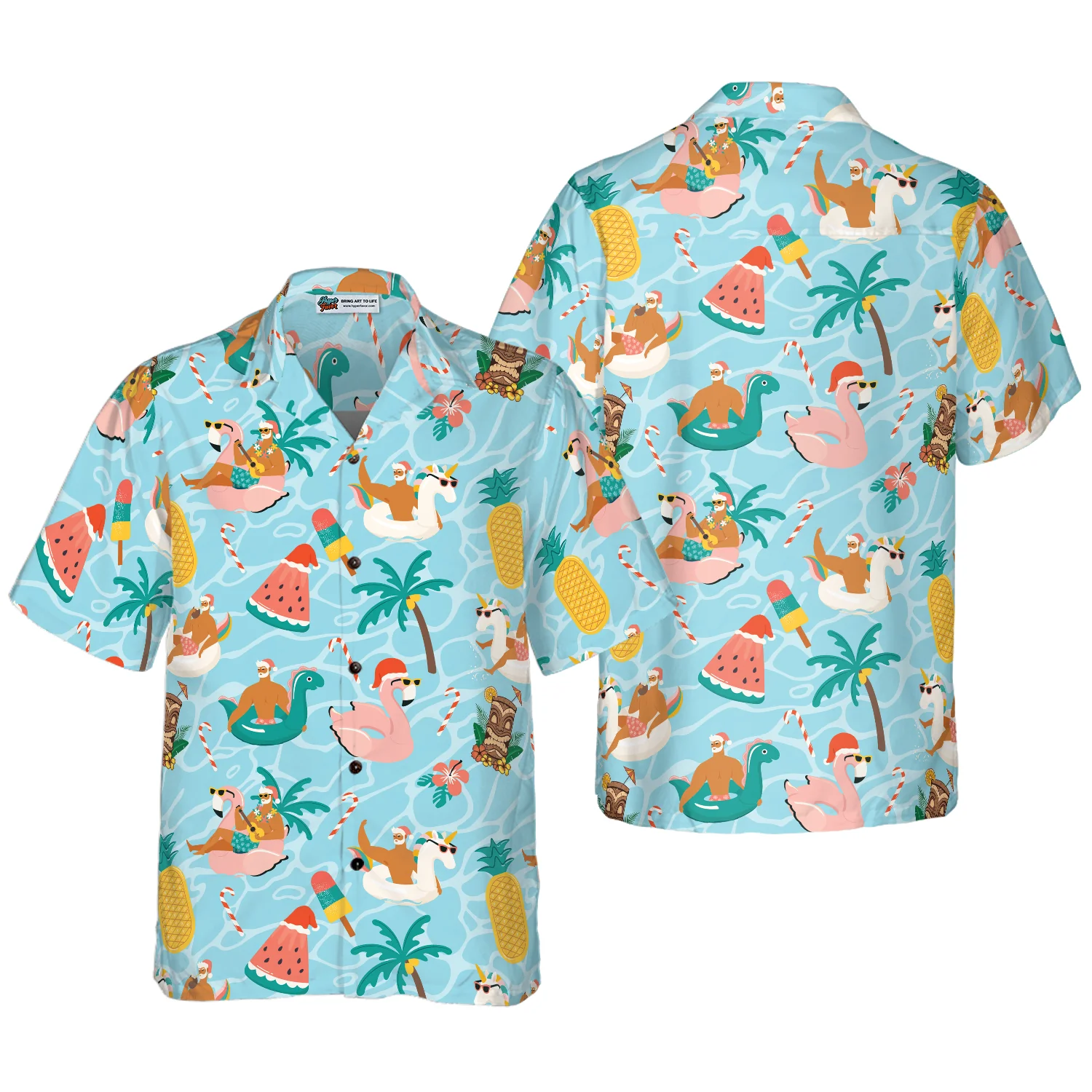 Hyperfavor Christmas Hawaiian Shirts Santa Beach Summer Shirt Short Sleeve Christmas Shirt Idea Gift Aloha Shirt For Men and Women