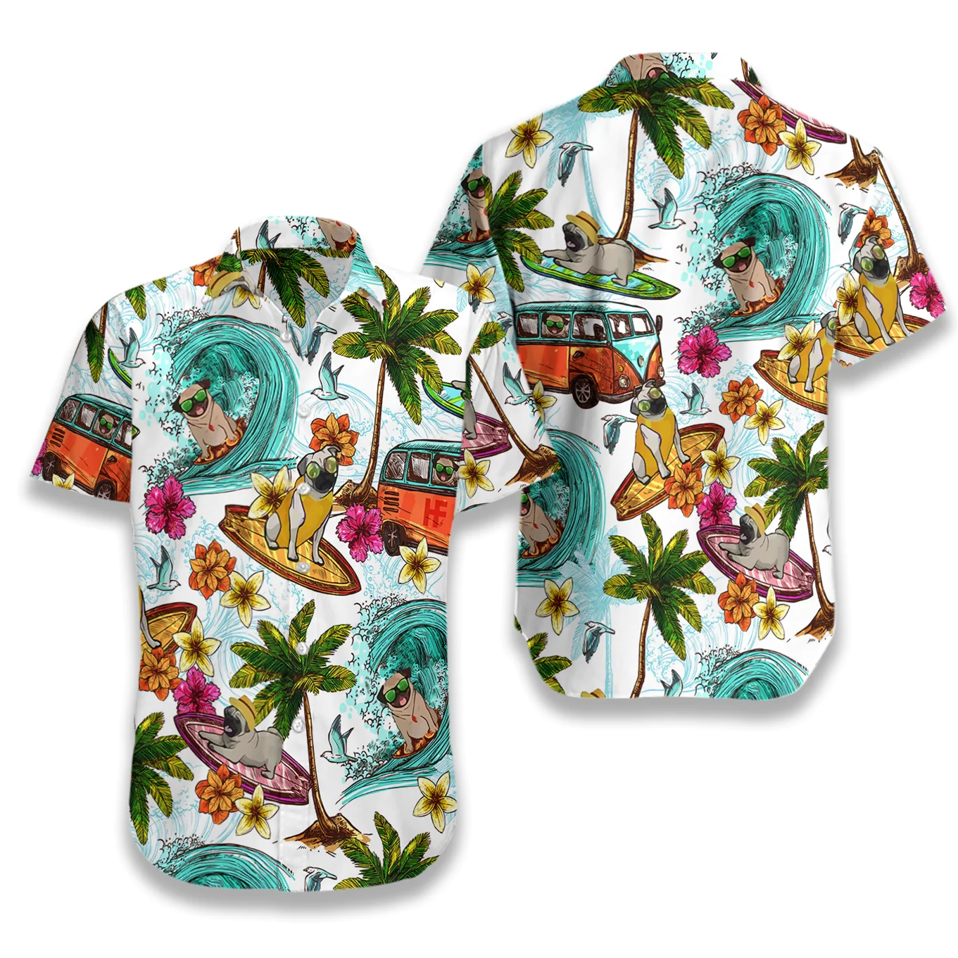 Beach pugs Hawaiian Shirt Aloha Shirt For Men and Women