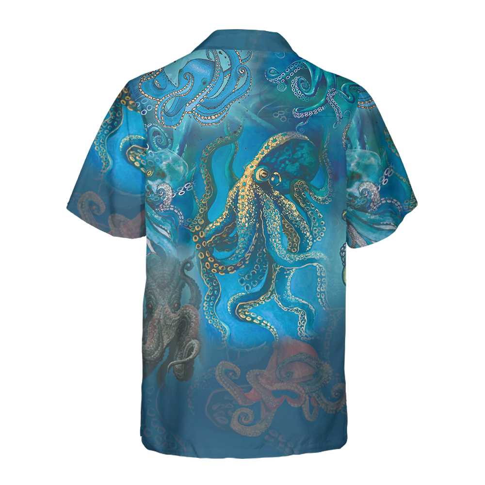 Octopus Under The Ocean Hawaiian Shirt Short Sleeve Octopus Shirt Aloha Shirt For Men and Women