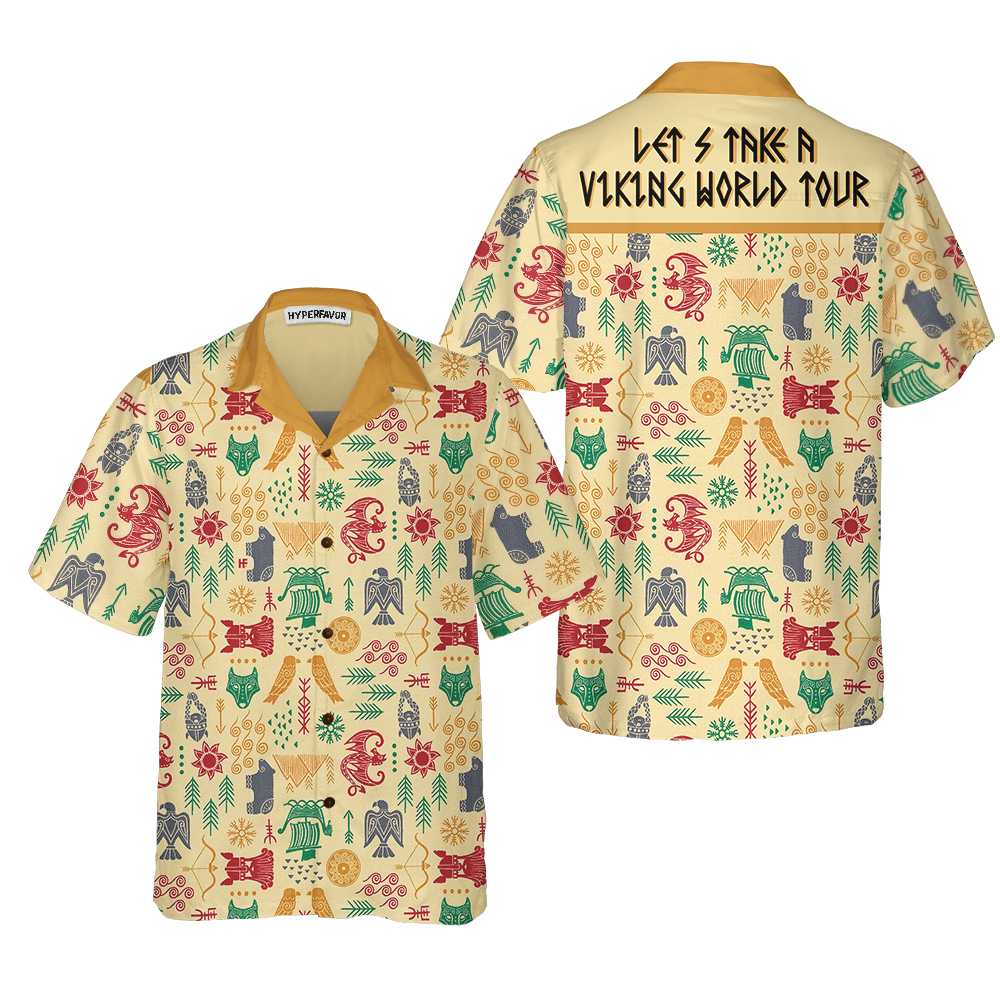 Lets Take A Viking World Tour Viking Hawaiian Shirt Cool Ancient Pattern Viking Shirt Aloha Shirt For Men and Women