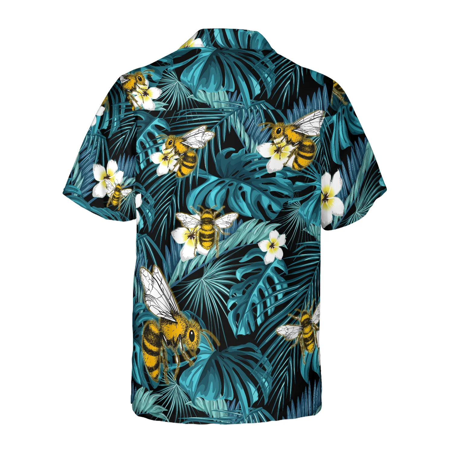 Tropical Blue Leaves  Bees Hawaiian Shirt Aloha Shirt For Men and Women