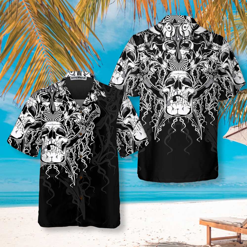 The Celtic Warrior Viking Hawaiian Shirt Black And White Celtic Skull Viking Shirt Aloha Shirt For Men and Women