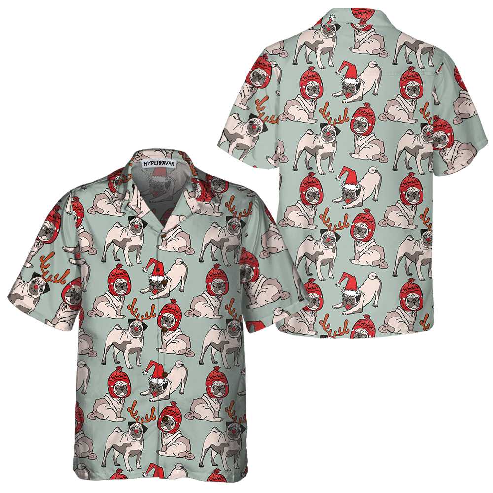 Merry Christmas Pug Dog Hawaiian Shirt Funny Christmas Shirt Christmas Gift For Dog Lovers Aloha Shirt For Men and Women