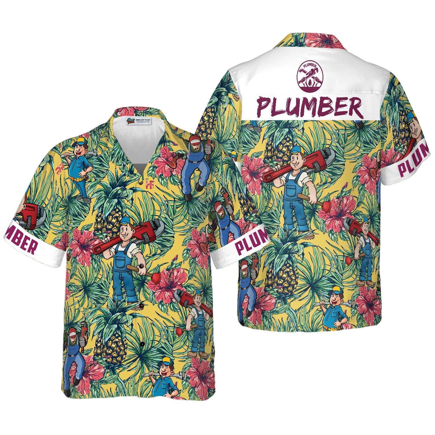 Plumber Pineapple Seamless Pattern Hawaiian Shirt Aloha Shirt For Men and Women