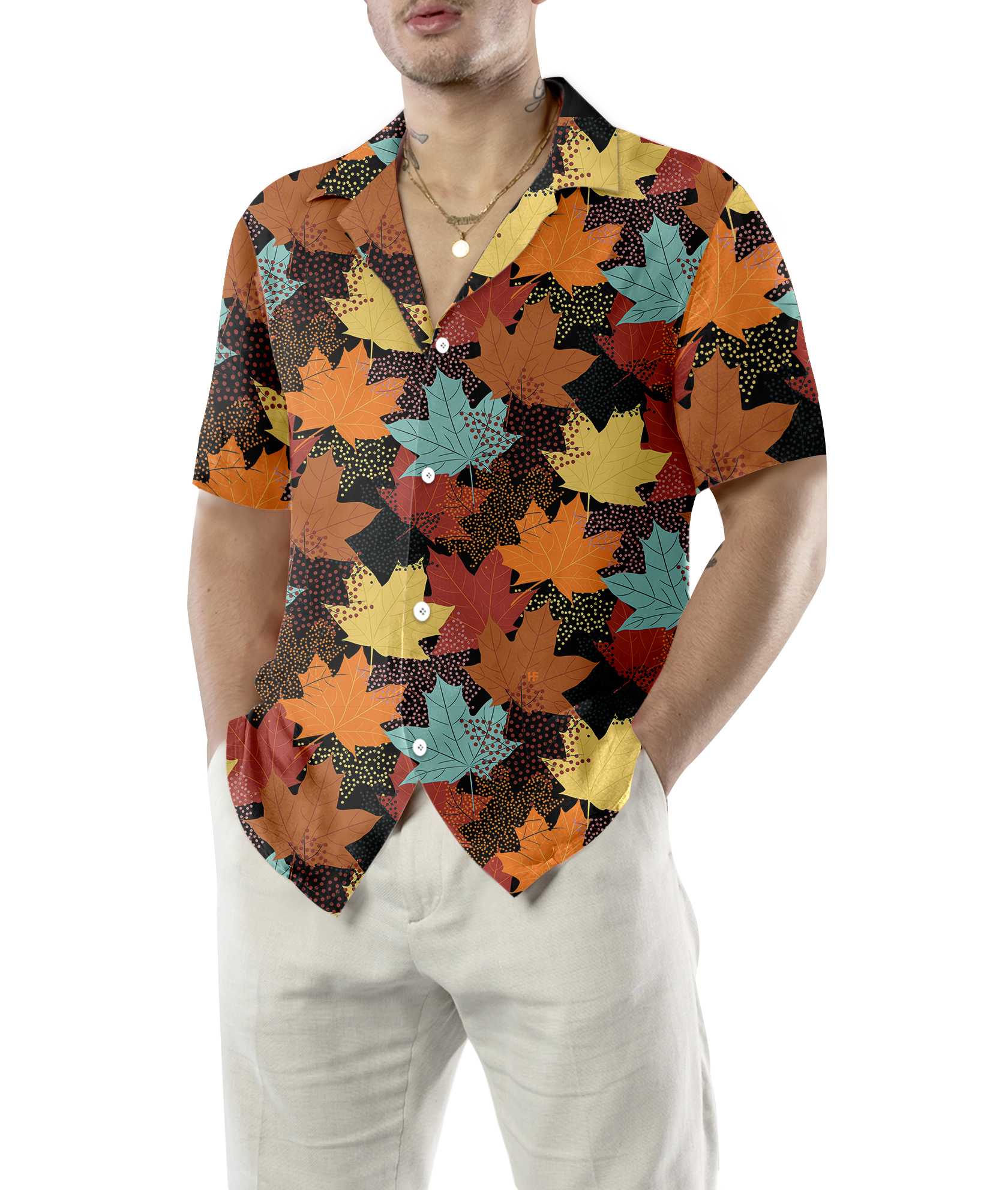 Fall Maple Leaves Black Hawaiian Shirt Autumn Thanksgiving Shirt Unique Gift For Thanksgiving Day Aloha Shirt For Men and Women