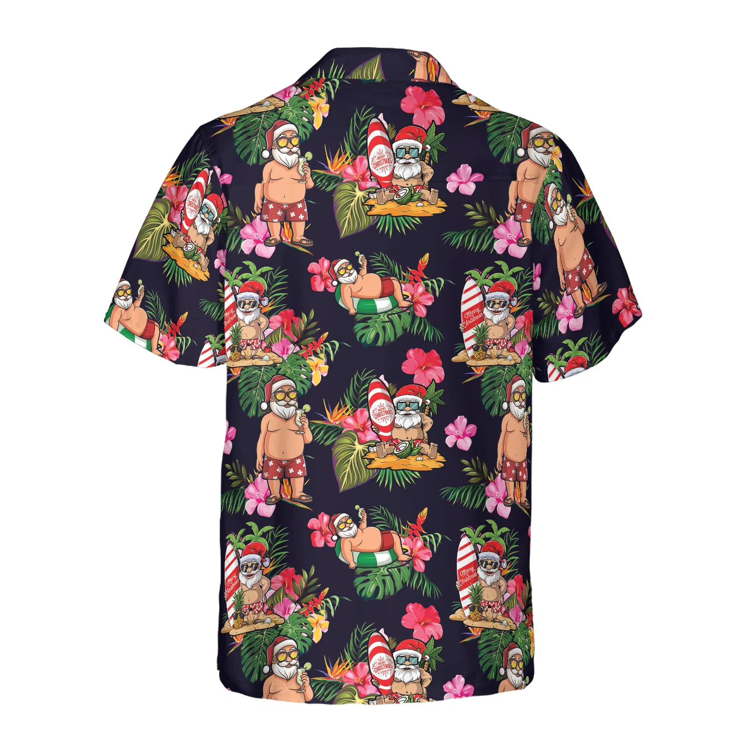 Hyperfavor Christmas Hawaiian Shirt Santa With Tropical Flower Pattern Shirt Short Sleeve Christmas Shirt Idea Gift Aloha Shirt For Men and Women