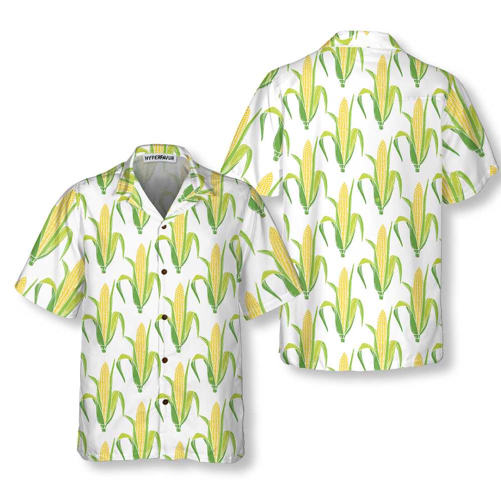 Yellow Corncobs With Green Leaves Corn Hawaiian Shirt Corn Shirt Short Sleeve Button Corn Cob Shirt Corn Gift Aloha Shirt For Men and Women